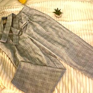 3/13💄High-Rise Relaxed Fit Straight Belted Trousers - GRAY PLAID
